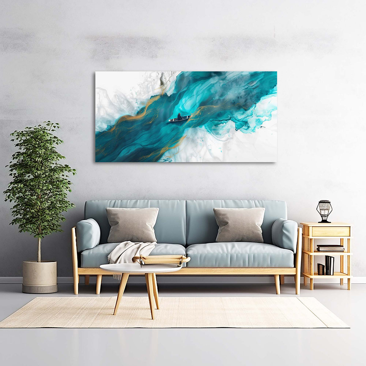 Blue Abstract Wall Art for Living Room Canvas Painting Prints Art Deco Artwork Office Bedroom Decor