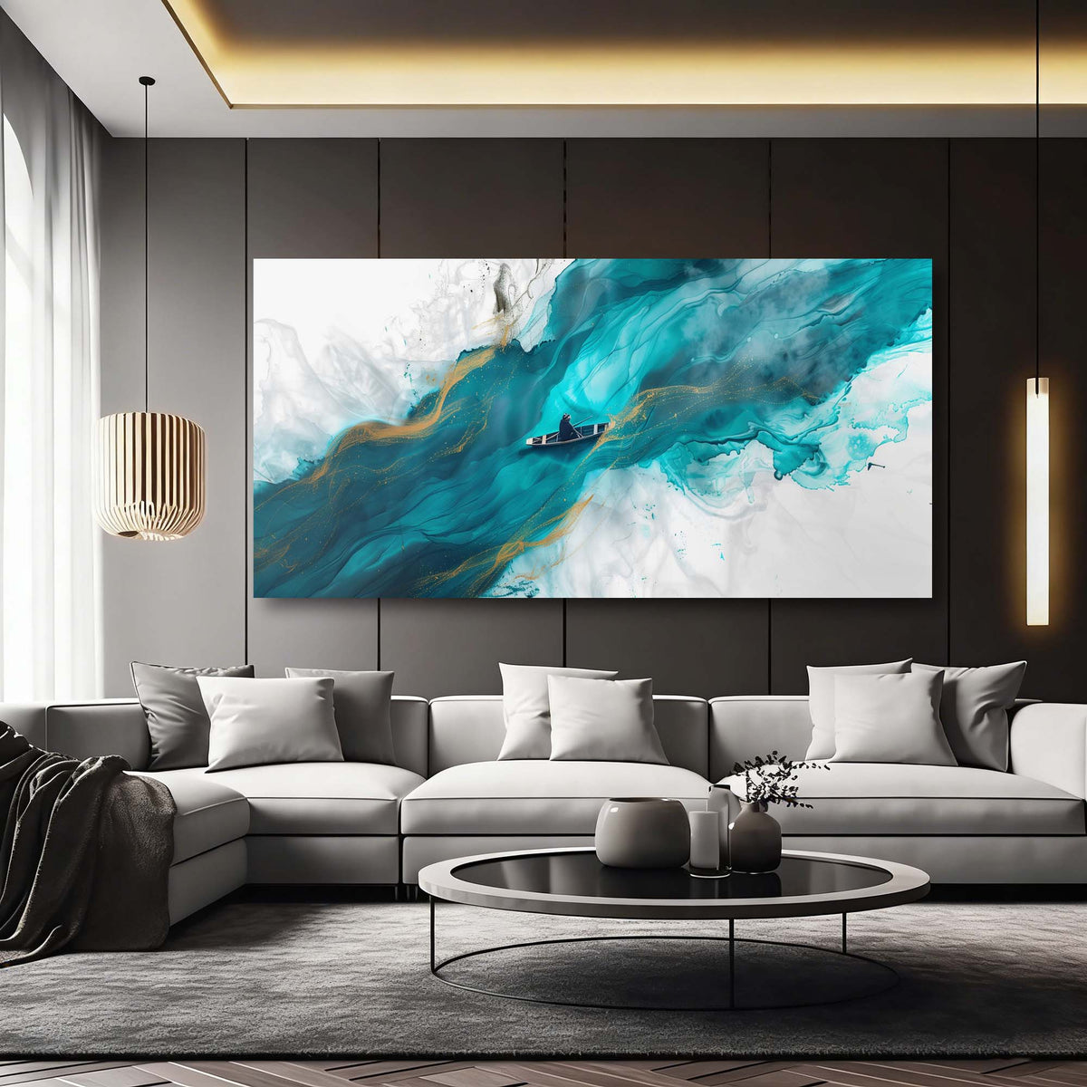 Blue Abstract Wall Art for Living Room Canvas Painting Prints Art Deco Artwork Office Bedroom Decor