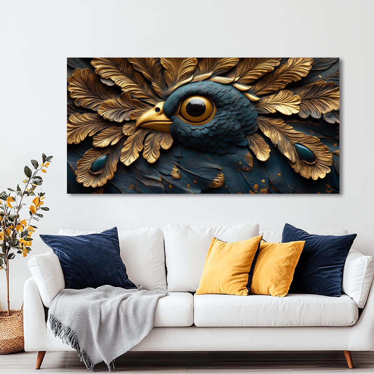 Navy Blue Fantasy Birds Wall Art Modern Canvas Painting Prints Artwork Office Hallway Bedroom Living Room Decor