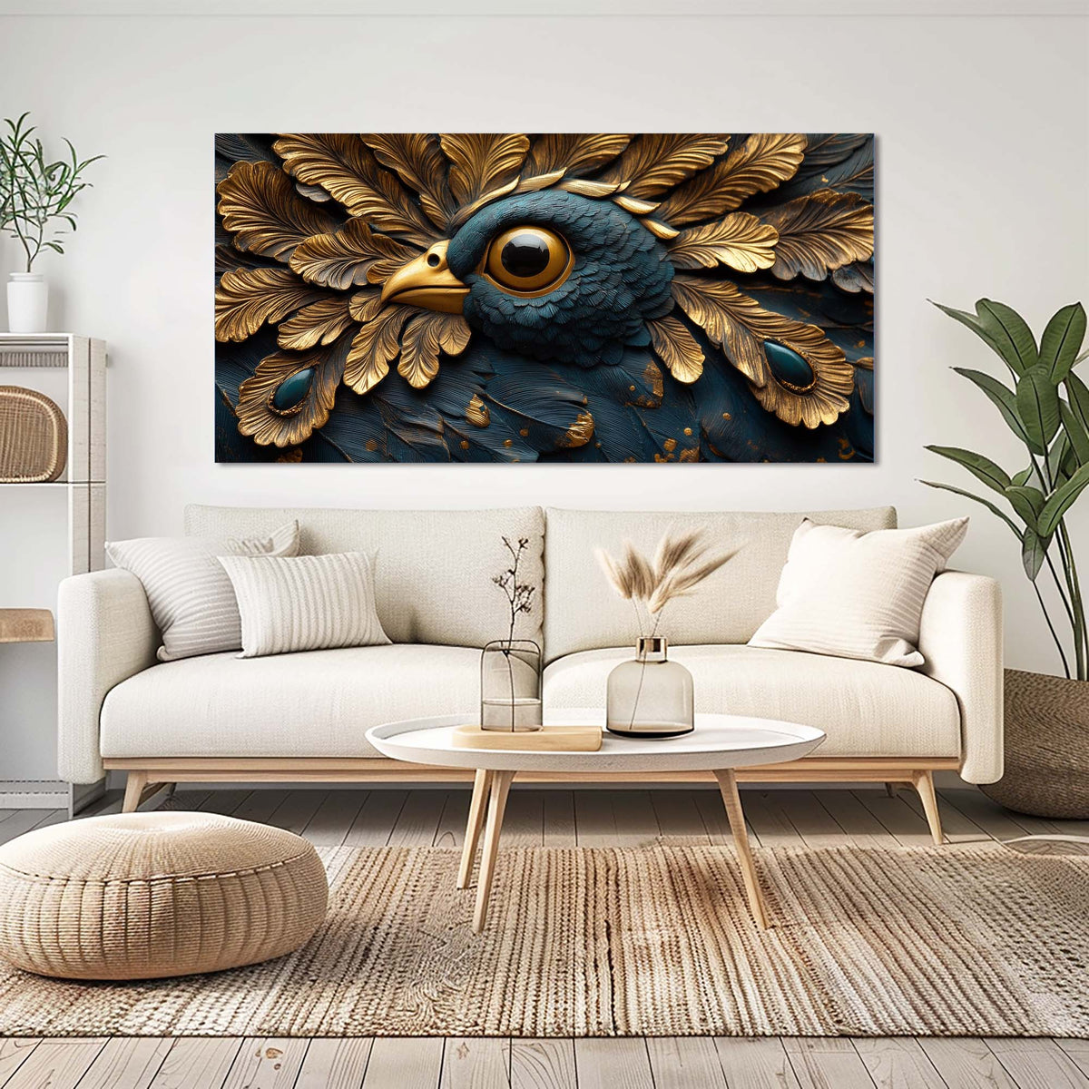 Navy Blue Fantasy Birds Wall Art Modern Canvas Painting Prints Artwork Office Hallway Bedroom Living Room Decor