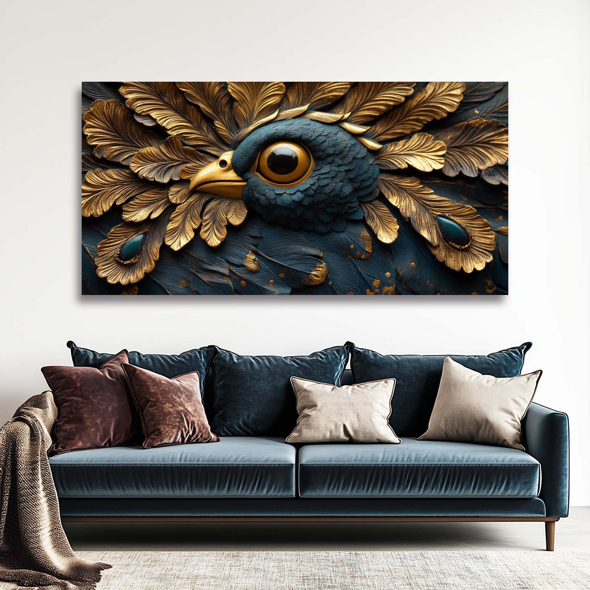 Navy Blue Fantasy Birds Wall Art Modern Canvas Painting Prints Artwork Office Hallway Bedroom Living Room Decor