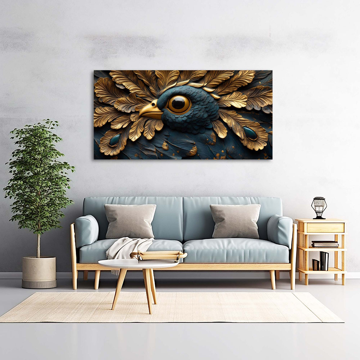 Navy Blue Fantasy Birds Wall Art Modern Canvas Painting Prints Artwork Office Hallway Bedroom Living Room Decor