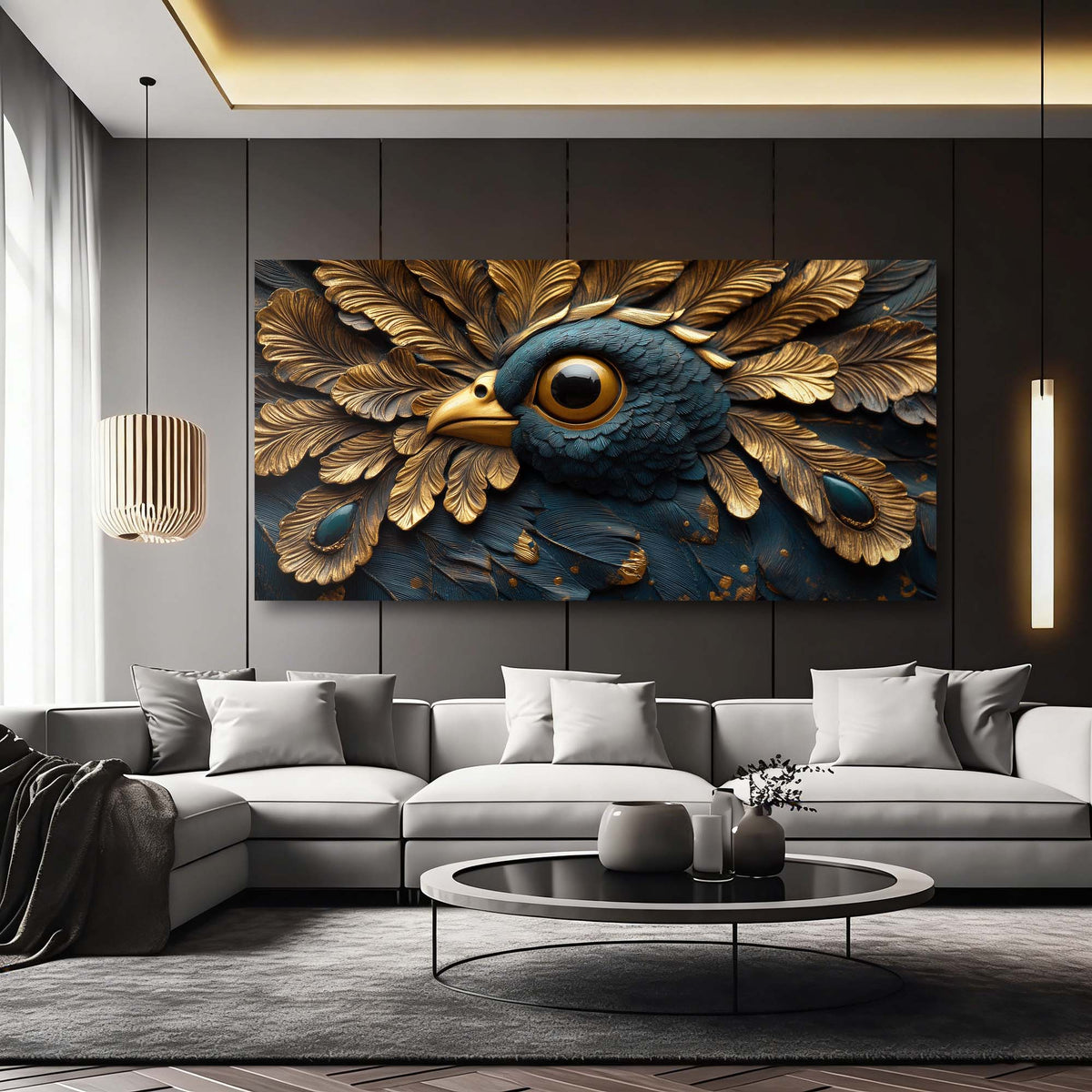 Navy Blue Fantasy Birds Wall Art Modern Canvas Painting Prints Artwork Office Hallway Bedroom Living Room Decor