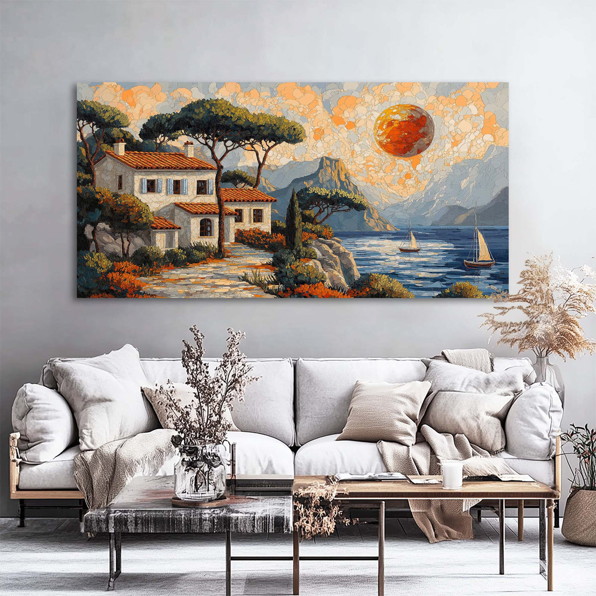 Khaki Coastal Nature Canvas Wall Art for Living Room Prints Artwork Bedroom Office Decor