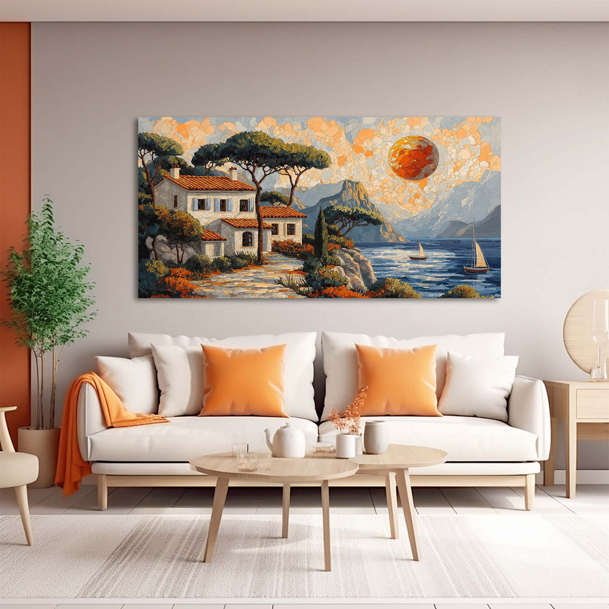Khaki Coastal Nature Canvas Wall Art for Living Room Prints Artwork Bedroom Office Decor