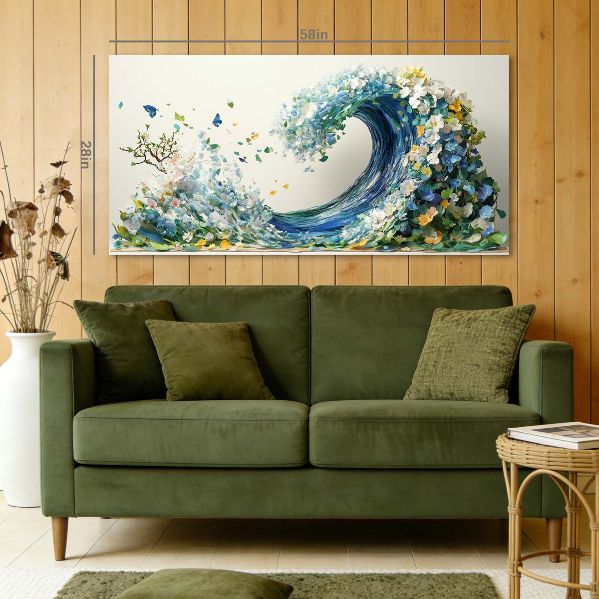 Green Floral Wall Art for Living Room Canvas Painting Prints Art Deco Artwork Office Bedroom Decor