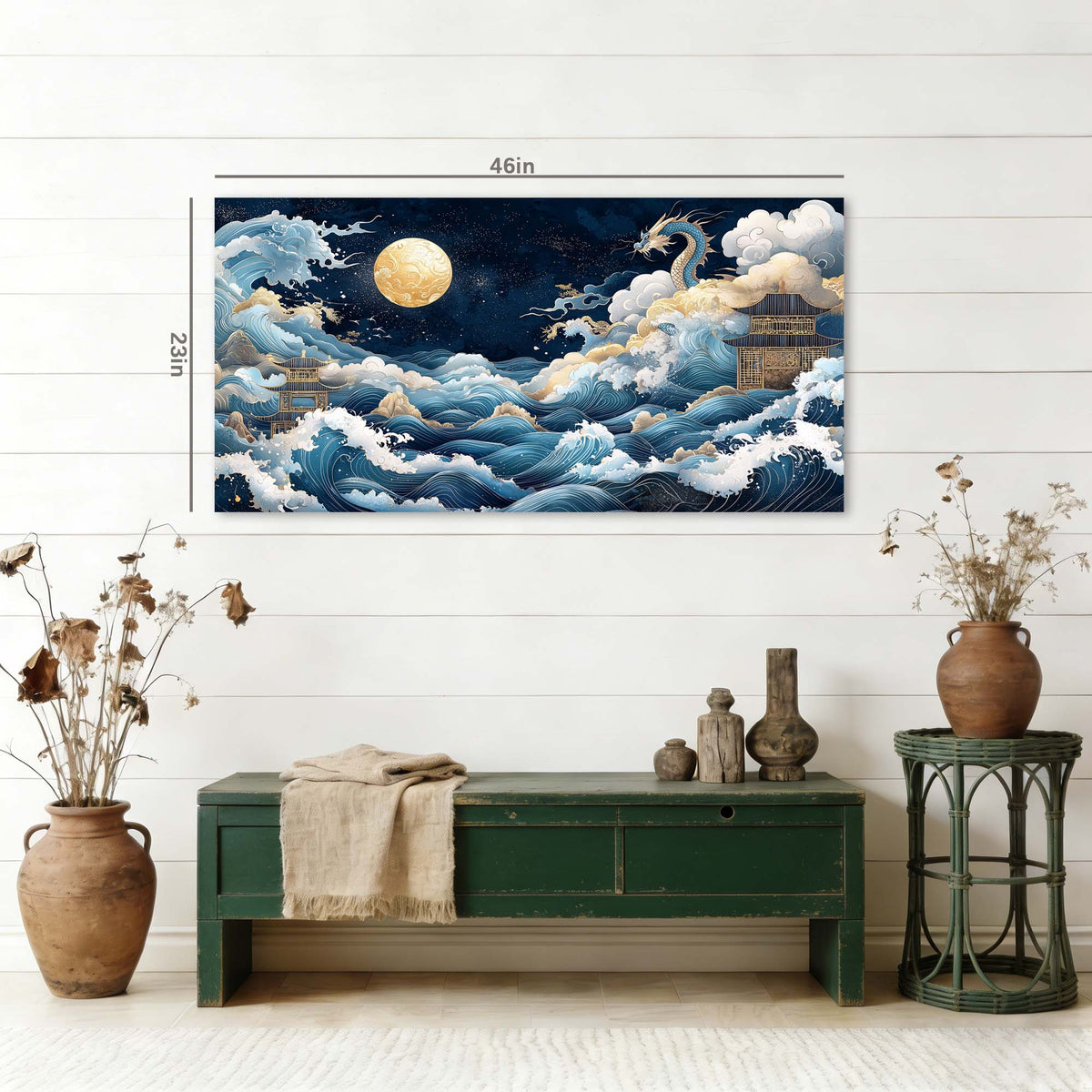 Navy Blue Oriental Fairytale Canvas Wall Art for Living Room Prints Artwork Bedroom Office Decor