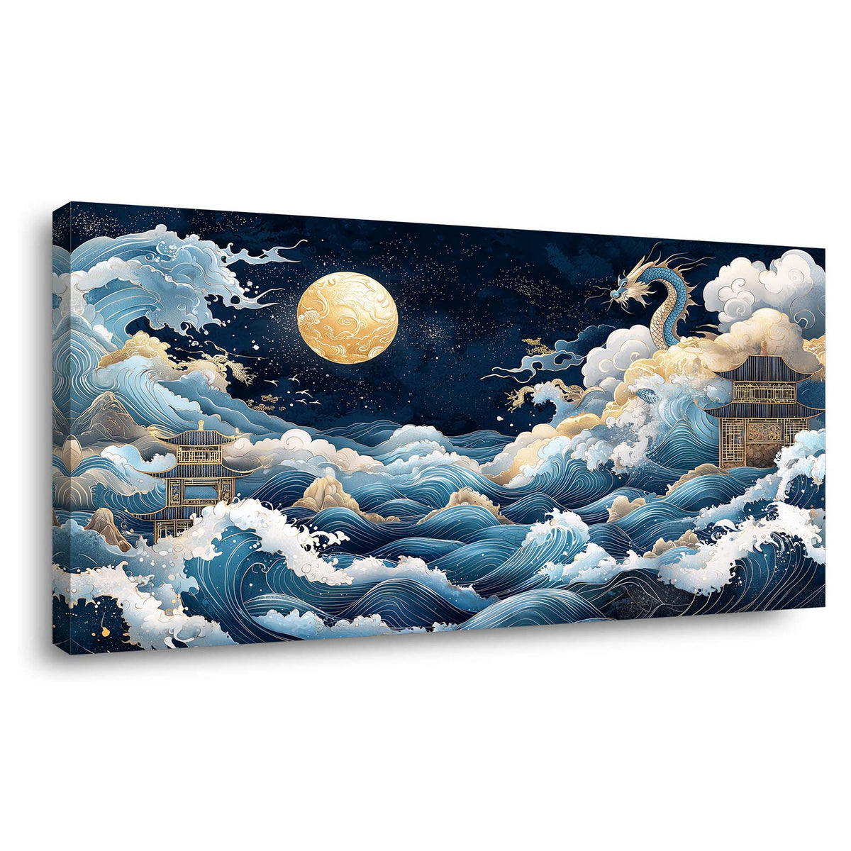 Navy Blue Oriental Fairytale Canvas Wall Art for Living Room Prints Artwork Bedroom Office Decor