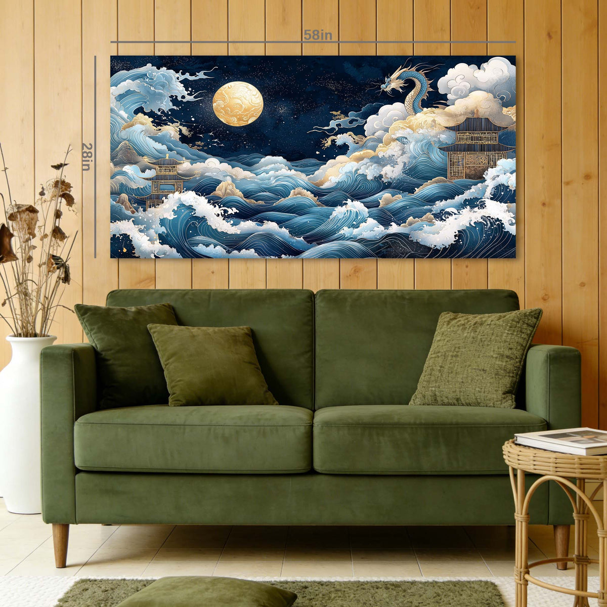 Navy Blue Oriental Fairytale Canvas Wall Art for Living Room Prints Artwork Bedroom Office Decor