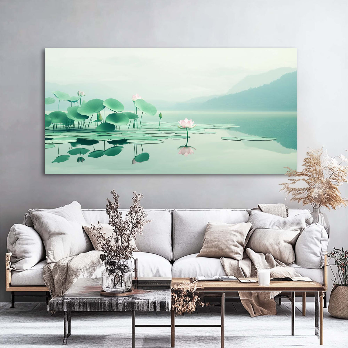 Sky Blue Asian Floral Wall Art Canvas Painting Prints Artwor Office Bedroom Living Room Decor