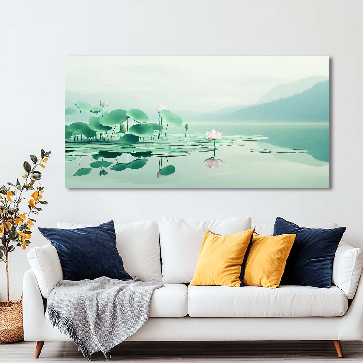 Sky Blue Asian Floral Wall Art Canvas Painting Prints Artwor Office Bedroom Living Room Decor