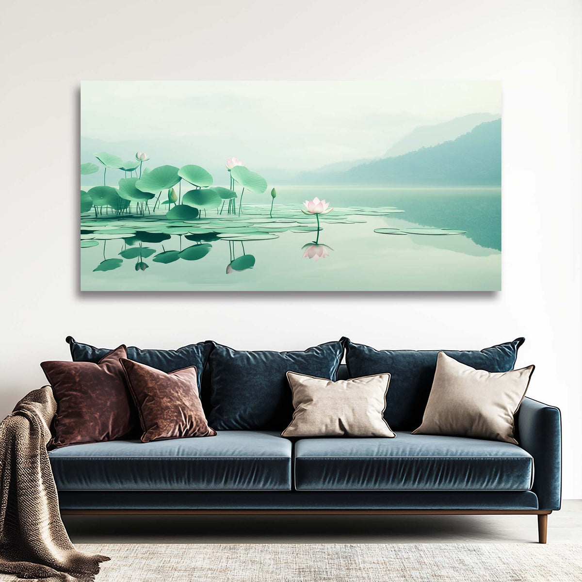 Sky Blue Asian Floral Wall Art Canvas Painting Prints Artwor Office Bedroom Living Room Decor