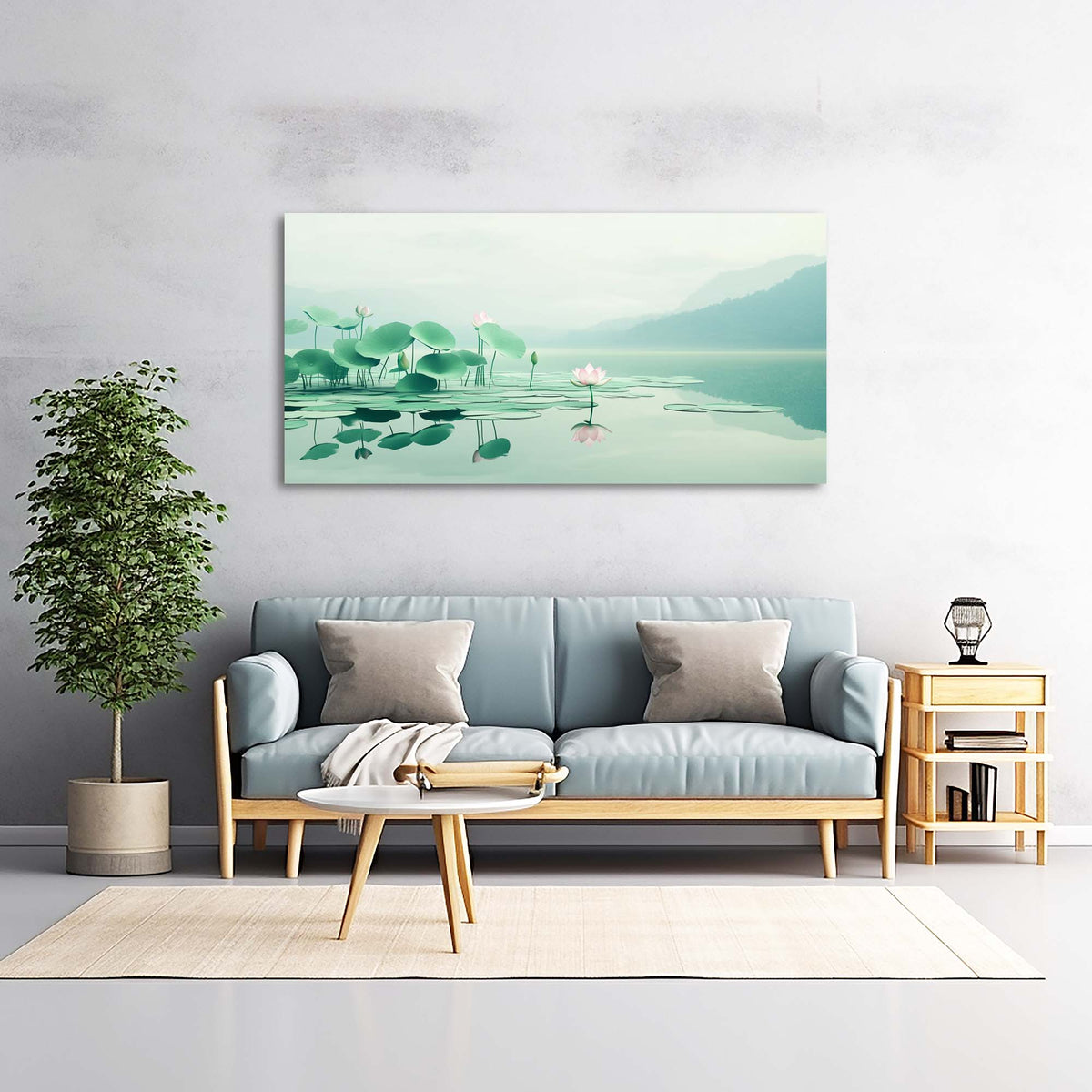 Sky Blue Asian Floral Wall Art Canvas Painting Prints Artwor Office Bedroom Living Room Decor
