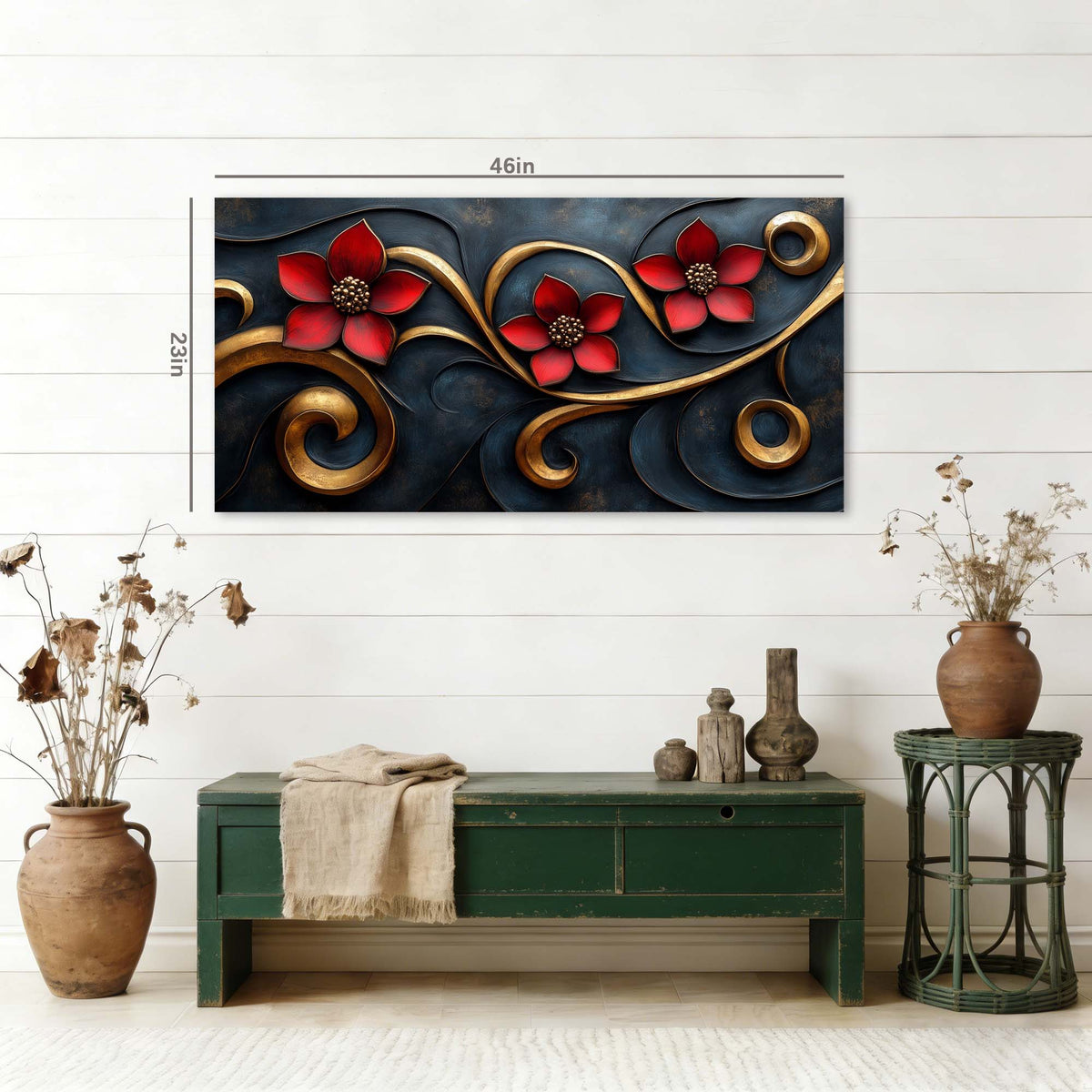 Navy Blue Floral Floral Wall Art Canvas Painting Prints Artwor Office Bedroom Living Room Decor