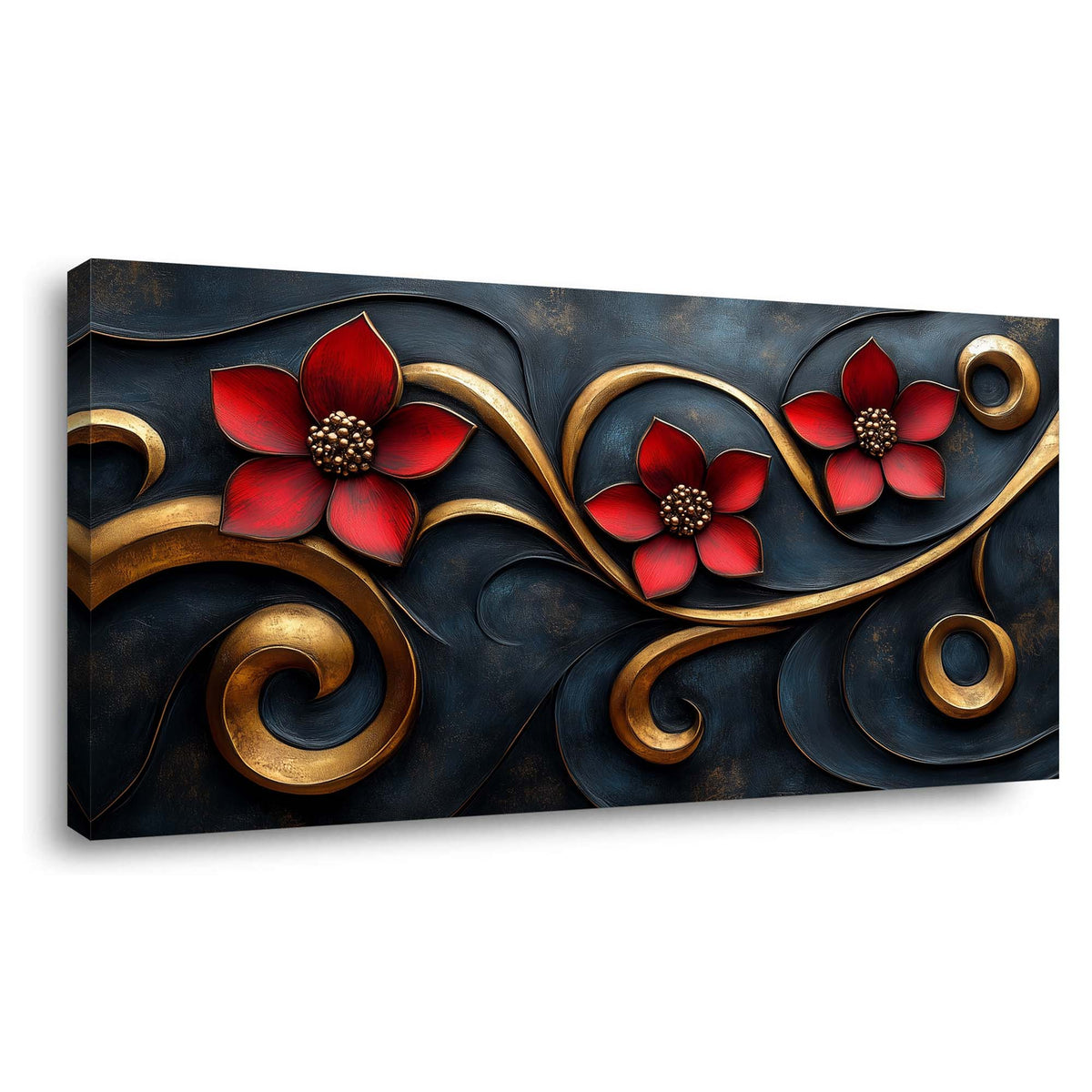 Navy Blue Floral Floral Wall Art Canvas Painting Prints Artwor Office Bedroom Living Room Decor