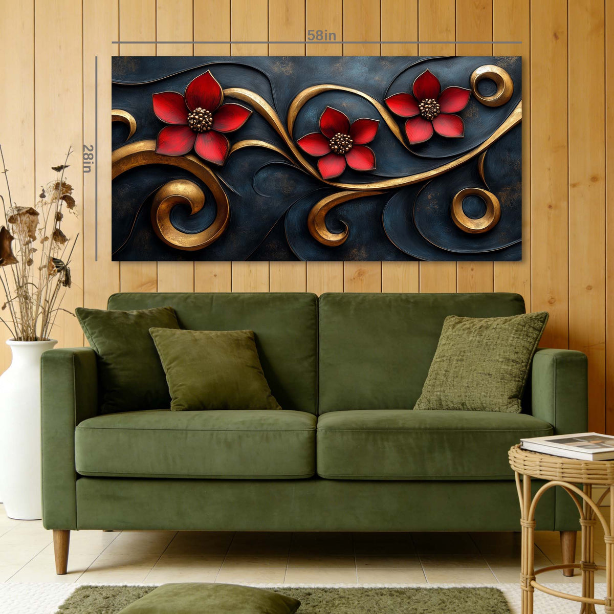 Navy Blue Floral Floral Wall Art Canvas Painting Prints Artwor Office Bedroom Living Room Decor