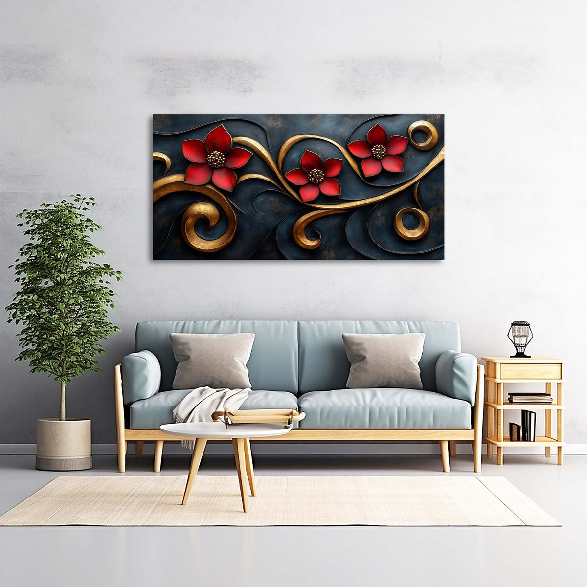 Navy Blue Floral Floral Wall Art Canvas Painting Prints Artwor Office Bedroom Living Room Decor