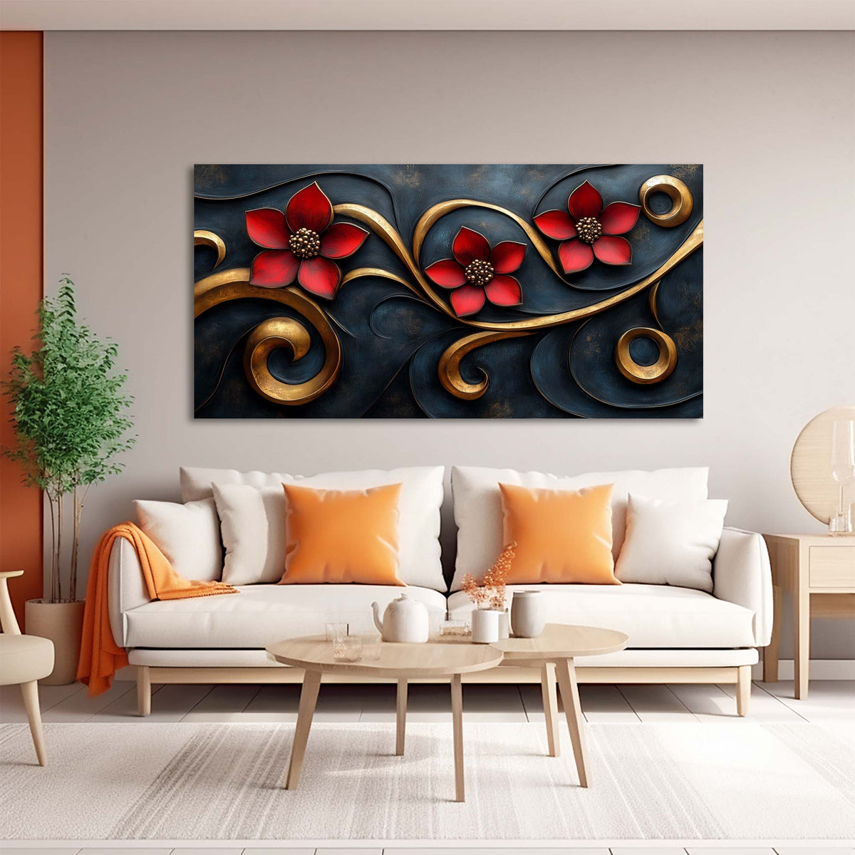 Navy Blue Floral Floral Wall Art Canvas Painting Prints Artwor Office Bedroom Living Room Decor