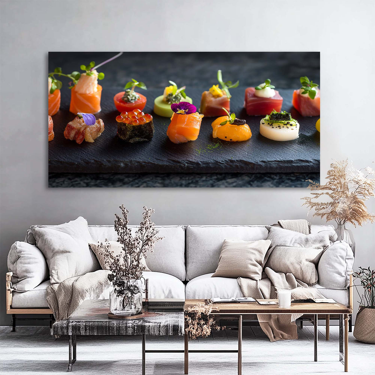 Navy Blue Asian Floral Wall Art Modern Canvas Painting Prints Artwork Office Hallway Bedroom Living Room Decor