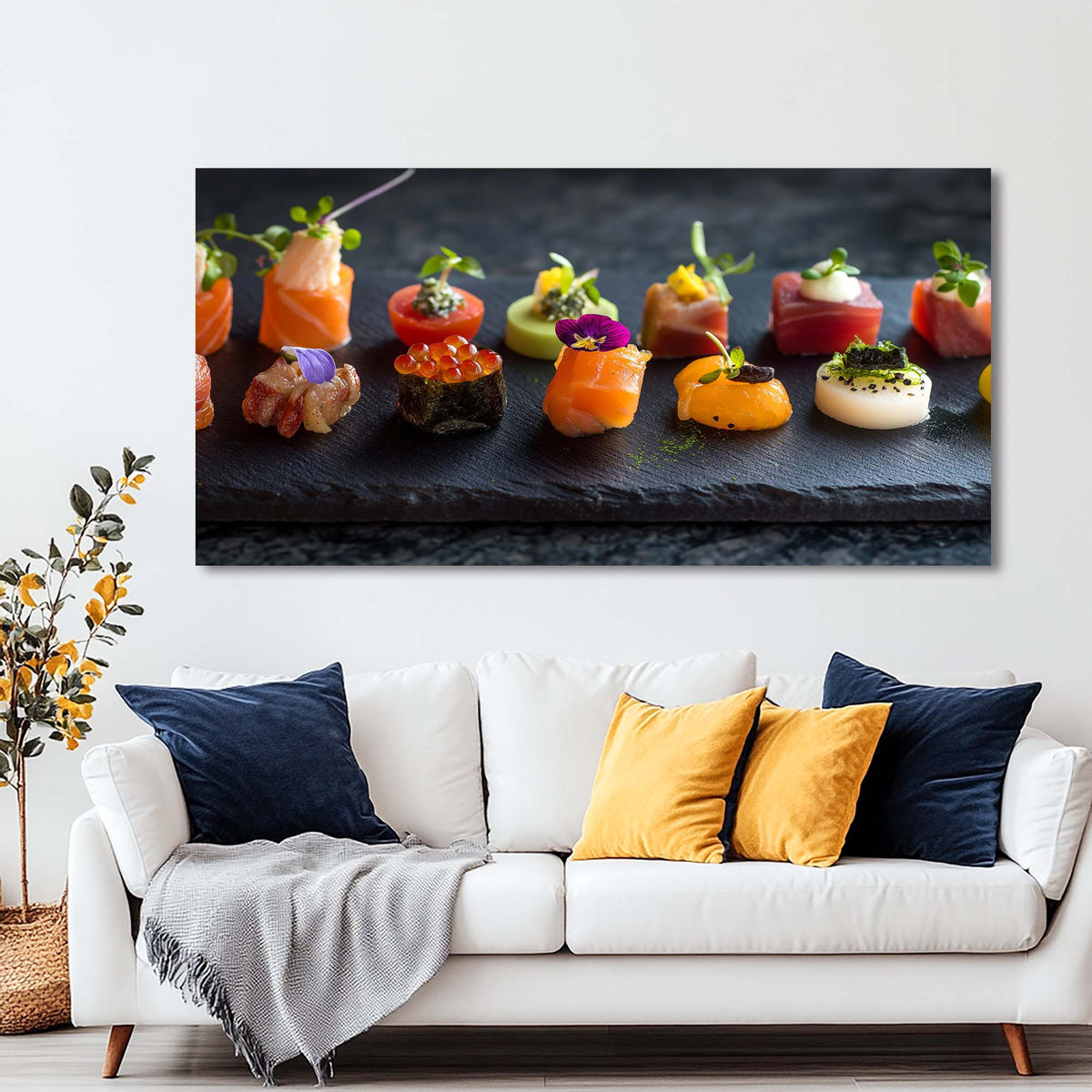 Navy Blue Asian Floral Wall Art Modern Canvas Painting Prints Artwork Office Hallway Bedroom Living Room Decor
