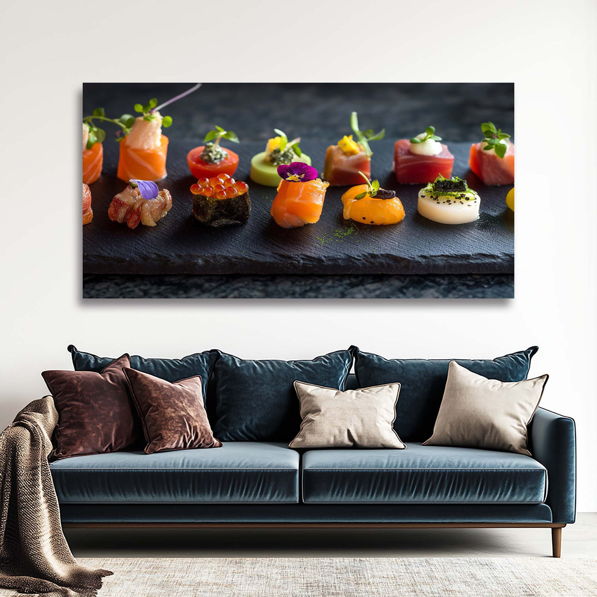 Navy Blue Asian Floral Wall Art Modern Canvas Painting Prints Artwork Office Hallway Bedroom Living Room Decor
