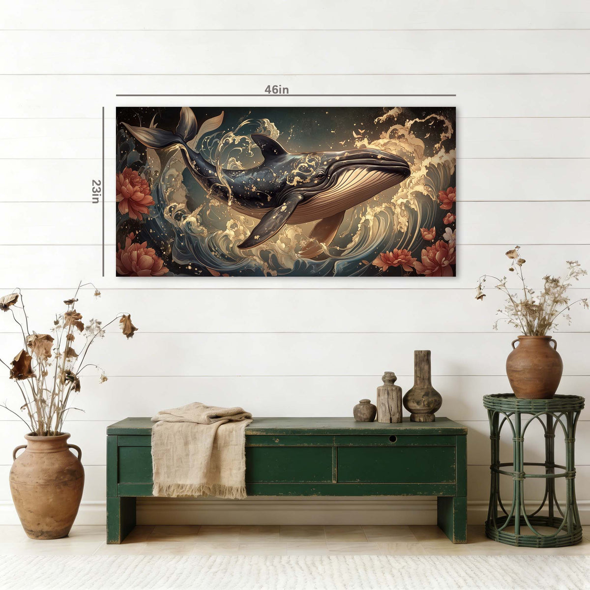 Navy Blue Floral Nature Wall Art Modern Canvas Painting Prints Artwork Office Hallway Bedroom Living Room Decor