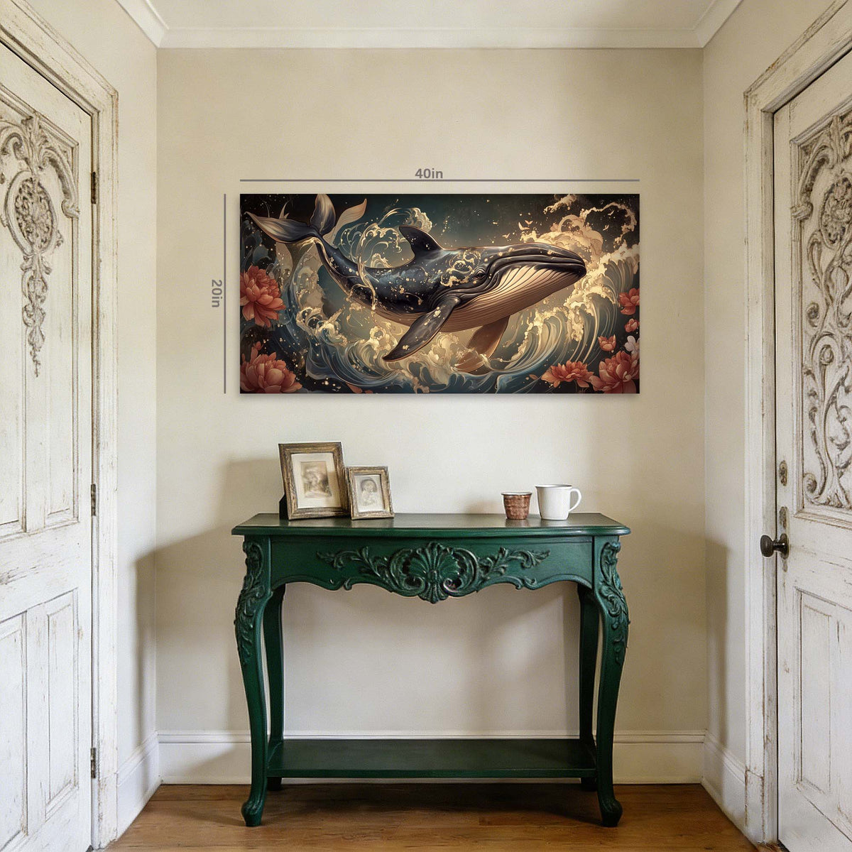 Navy Blue Floral Nature Wall Art Modern Canvas Painting Prints Artwork Office Hallway Bedroom Living Room Decor