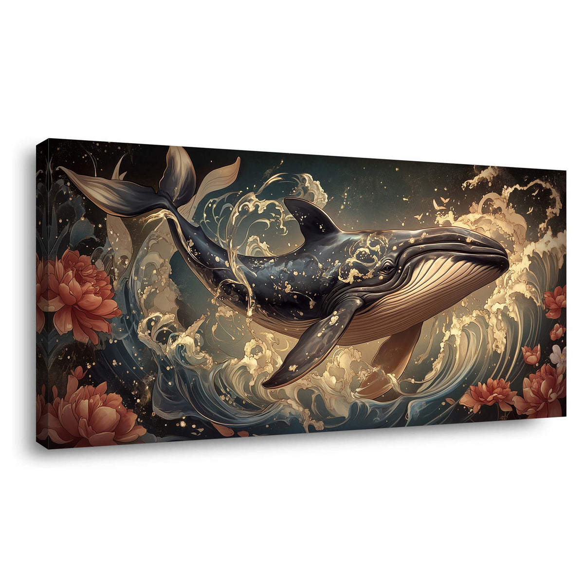 Navy Blue Floral Nature Wall Art Modern Canvas Painting Prints Artwork Office Hallway Bedroom Living Room Decor