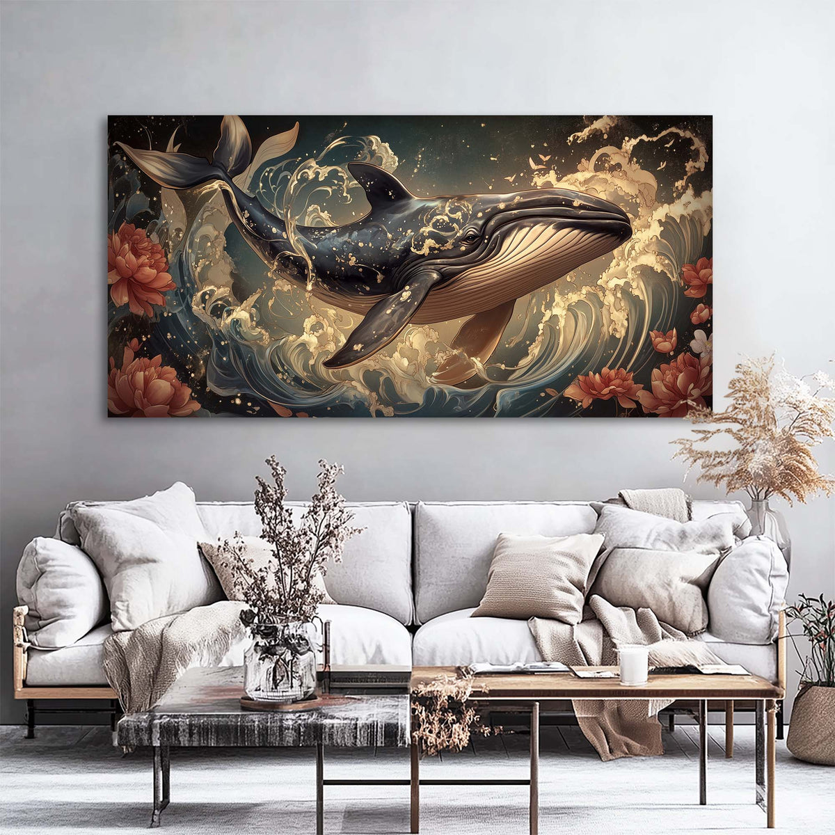 Navy Blue Floral Nature Wall Art Modern Canvas Painting Prints Artwork Office Hallway Bedroom Living Room Decor