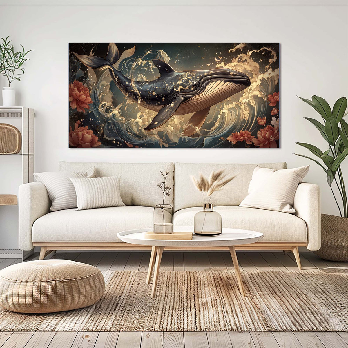Navy Blue Floral Nature Wall Art Modern Canvas Painting Prints Artwork Office Hallway Bedroom Living Room Decor