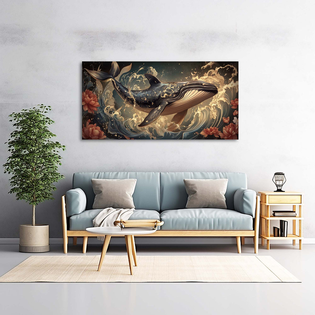 Navy Blue Floral Nature Wall Art Modern Canvas Painting Prints Artwork Office Hallway Bedroom Living Room Decor
