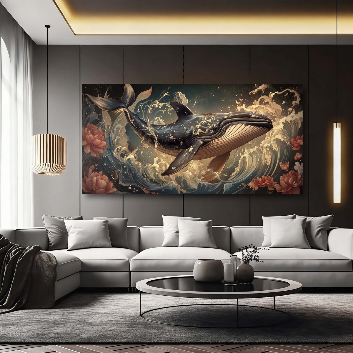Navy Blue Floral Nature Wall Art Modern Canvas Painting Prints Artwork Office Hallway Bedroom Living Room Decor