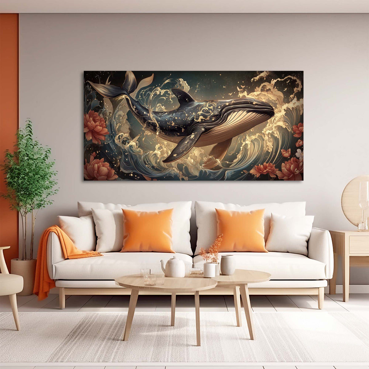 Navy Blue Floral Nature Wall Art Modern Canvas Painting Prints Artwork Office Hallway Bedroom Living Room Decor