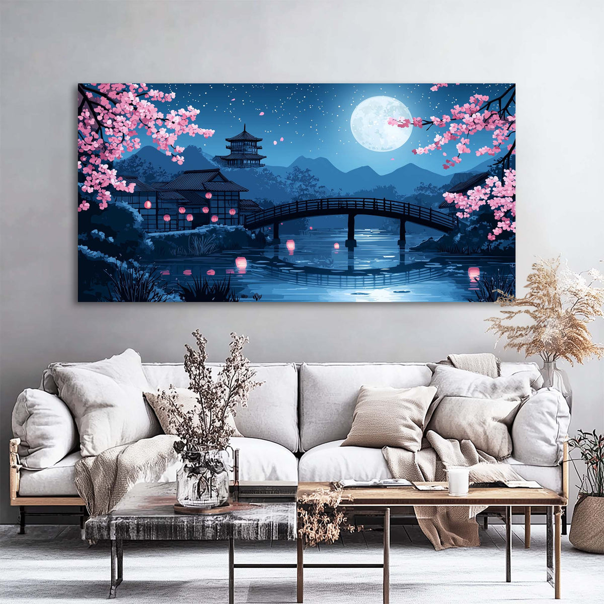 Khaki Oriental Floral Canvas Wall Art for Living Room Prints Artwork Bedroom Office Decor