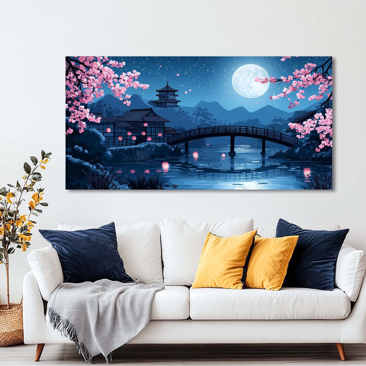 Khaki Oriental Floral Canvas Wall Art for Living Room Prints Artwork Bedroom Office Decor