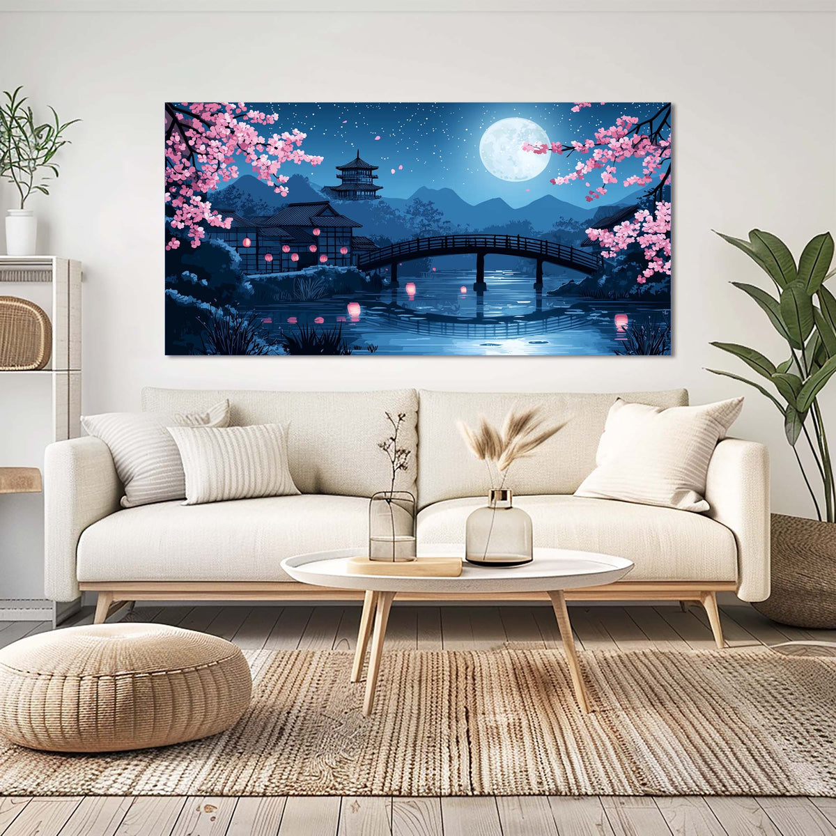 Khaki Oriental Floral Canvas Wall Art for Living Room Prints Artwork Bedroom Office Decor
