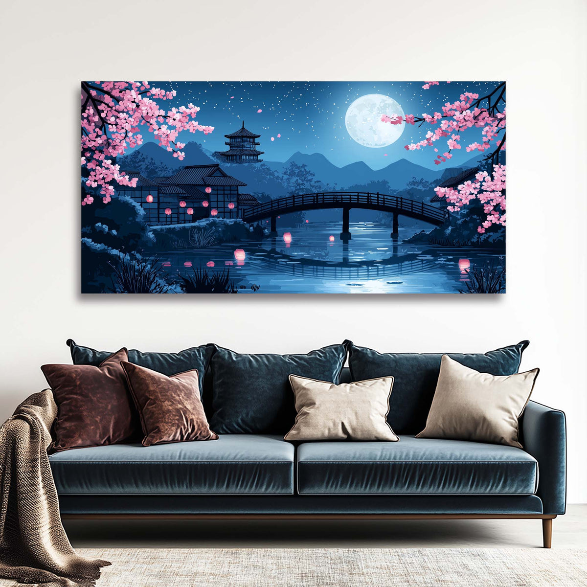 Khaki Oriental Floral Canvas Wall Art for Living Room Prints Artwork Bedroom Office Decor