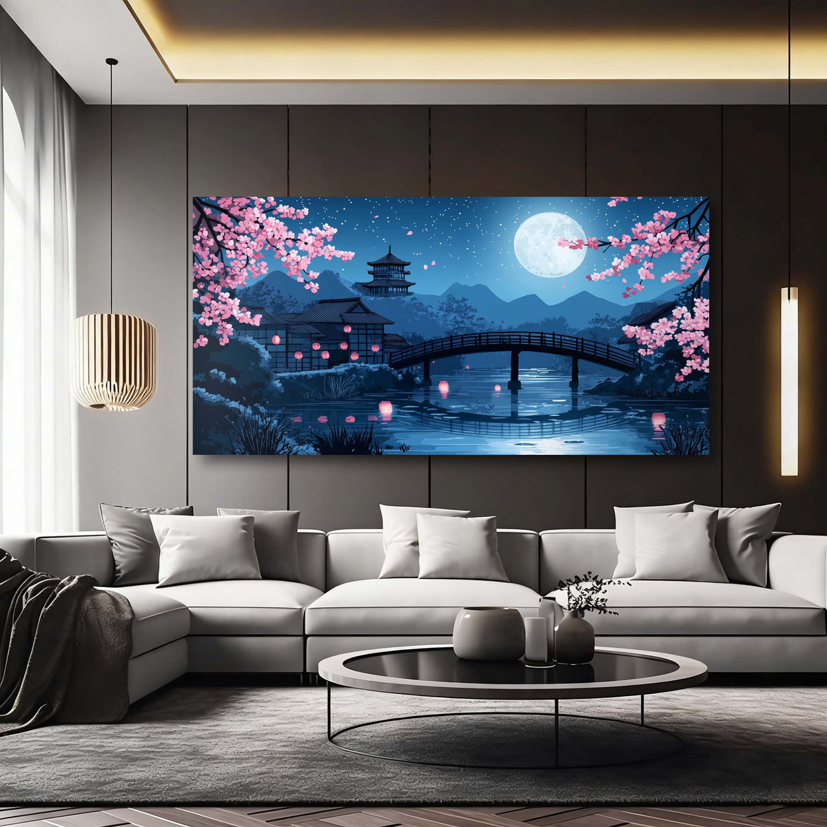 Khaki Oriental Floral Canvas Wall Art for Living Room Prints Artwork Bedroom Office Decor