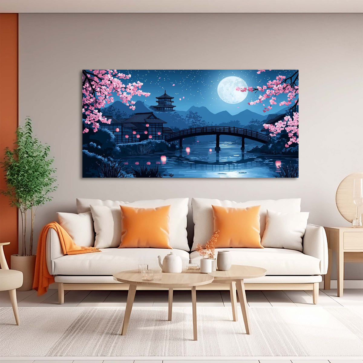 Khaki Oriental Floral Canvas Wall Art for Living Room Prints Artwork Bedroom Office Decor