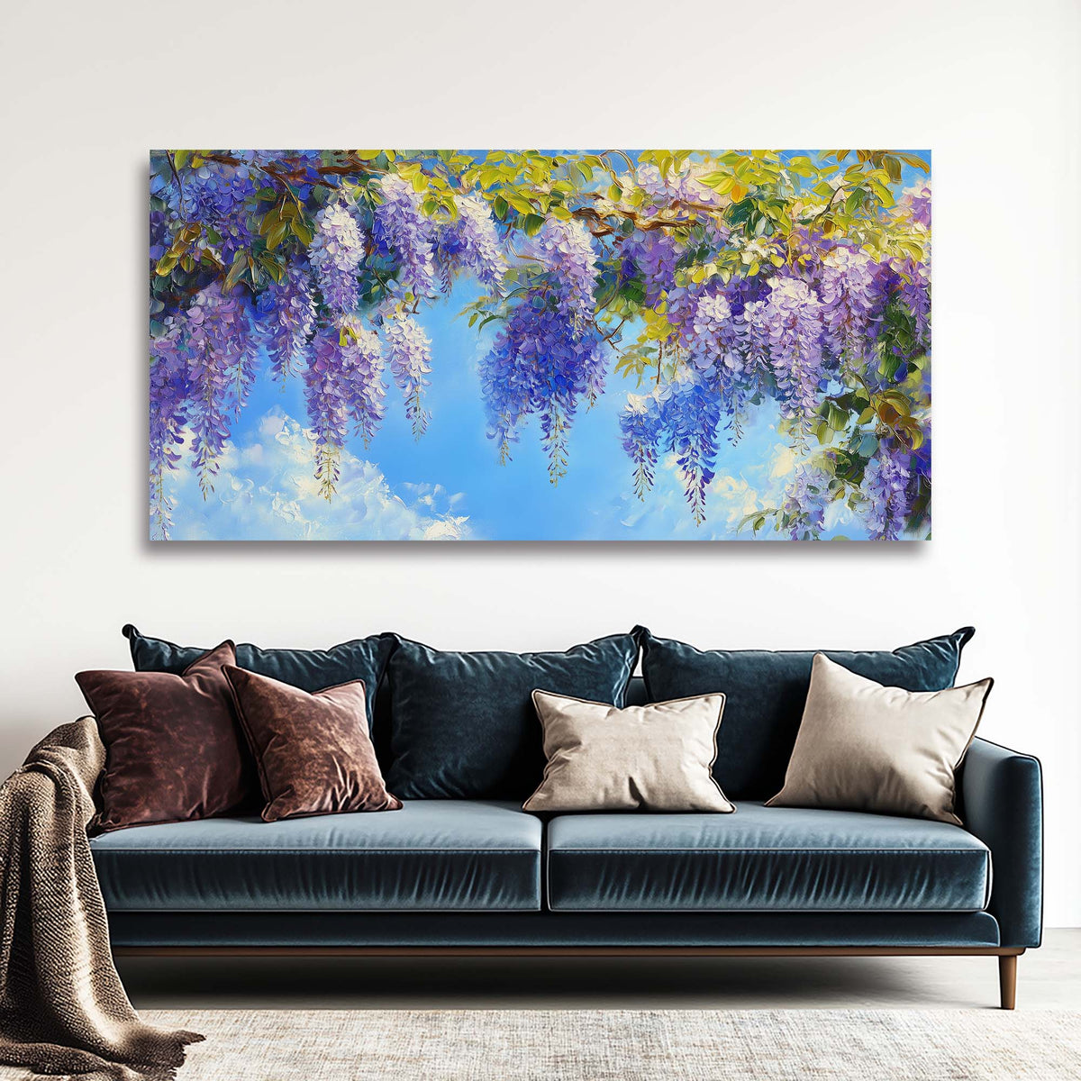 Navy Blue Floral Floral Canvas Wall Art for Living Room Prints Artwork Bedroom Office Decor