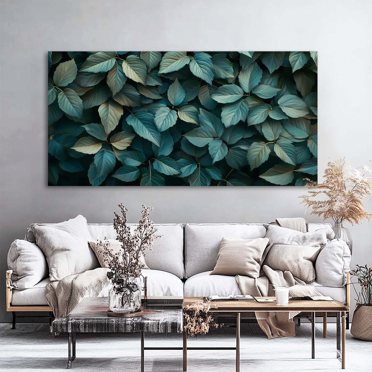 Green Teal Floral Canvas Wall Art for Living Room Prints Artwork Bedroom Office Decor