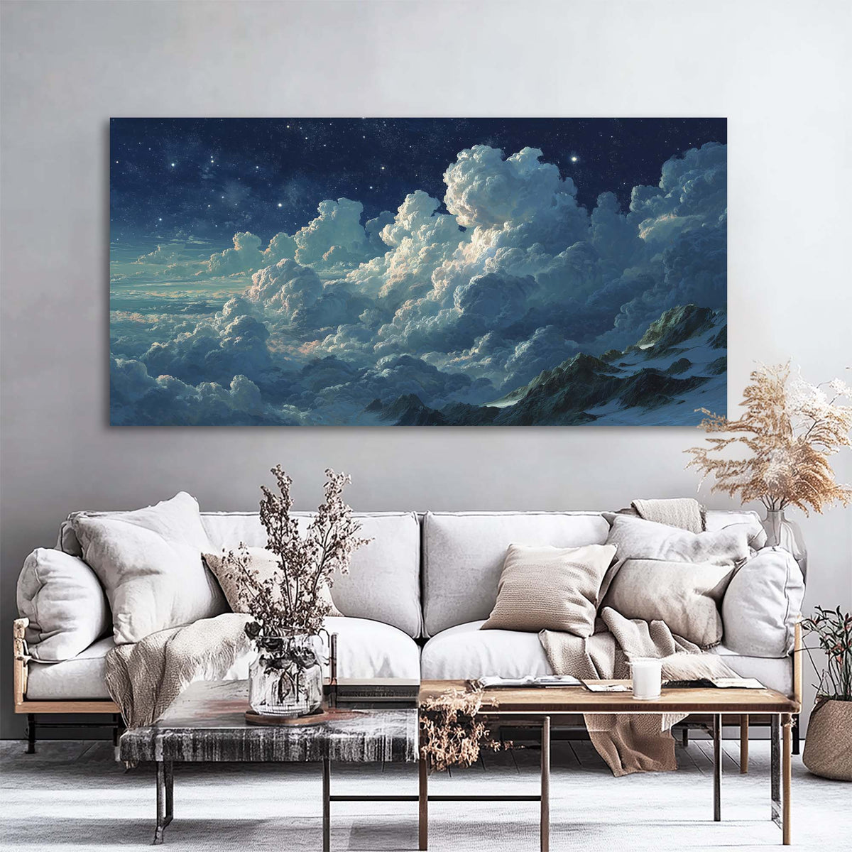 Navy Blue Nature Wall Art for Living Room Canvas Painting Prints Art Deco Artwork Office Bedroom Decor