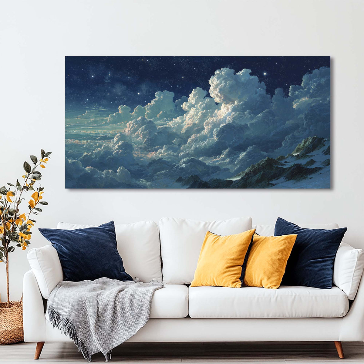 Navy Blue Nature Wall Art for Living Room Canvas Painting Prints Art Deco Artwork Office Bedroom Decor