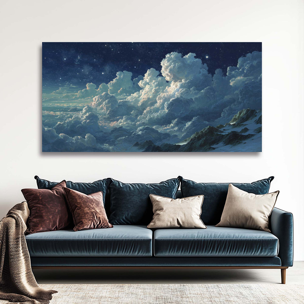 Navy Blue Nature Wall Art for Living Room Canvas Painting Prints Art Deco Artwork Office Bedroom Decor