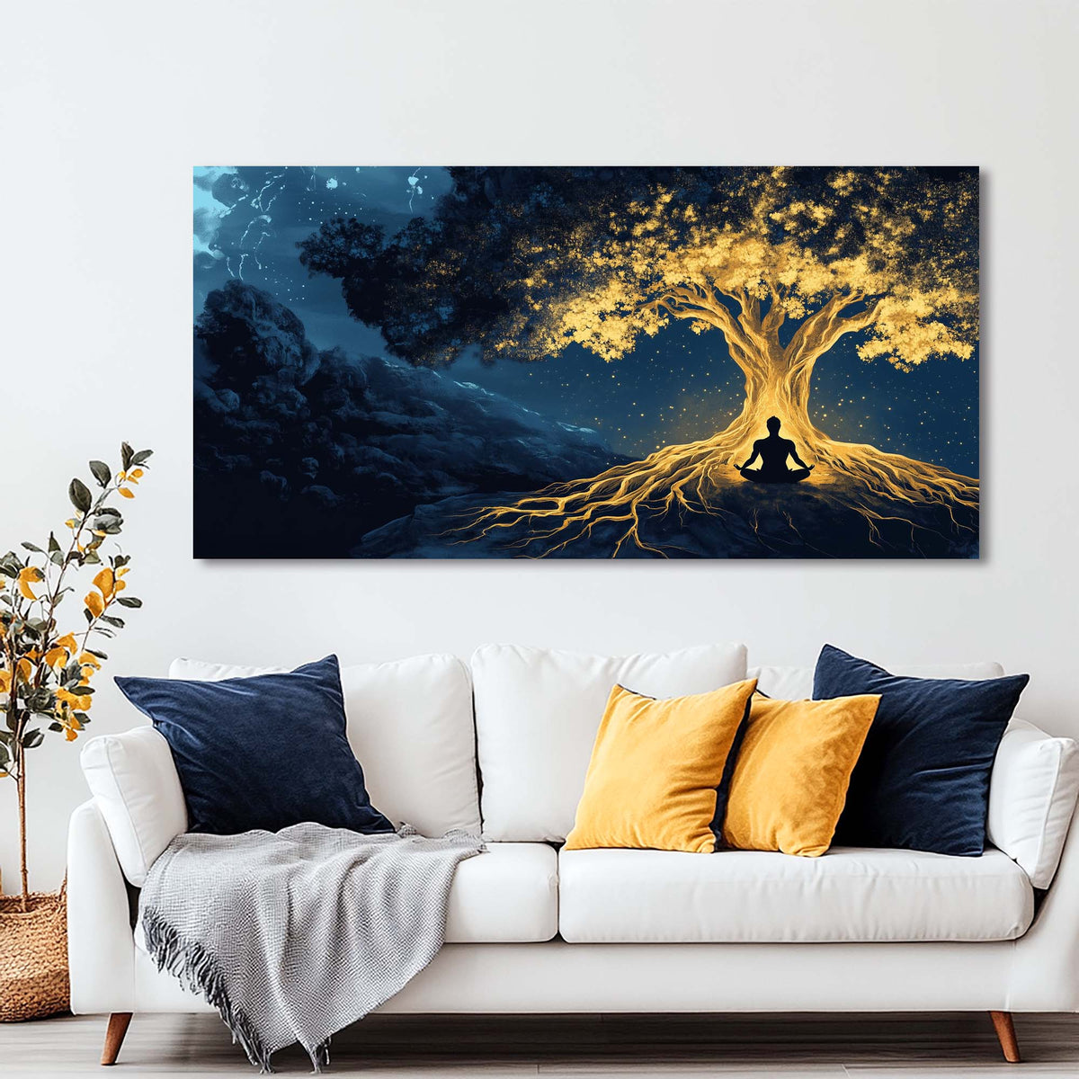 Navy Blue Nature Wall Art Paintings Print Canvas Painting Prints Modern Artwork Office Living Room Over the Couch Bedroom Decor