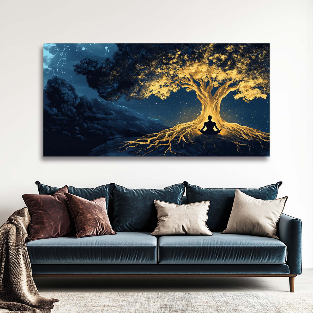 Navy Blue Nature Wall Art Paintings Print Canvas Painting Prints Modern Artwork Office Living Room Over the Couch Bedroom Decor