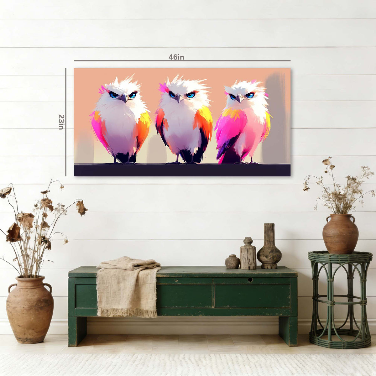 Pink Fantasy Birds Canvas Wall Art for Living Room Prints Artwork Bedroom Office Decor