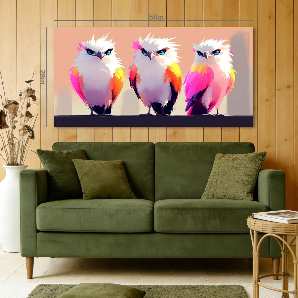 Pink Fantasy Birds Canvas Wall Art for Living Room Prints Artwork Bedroom Office Decor