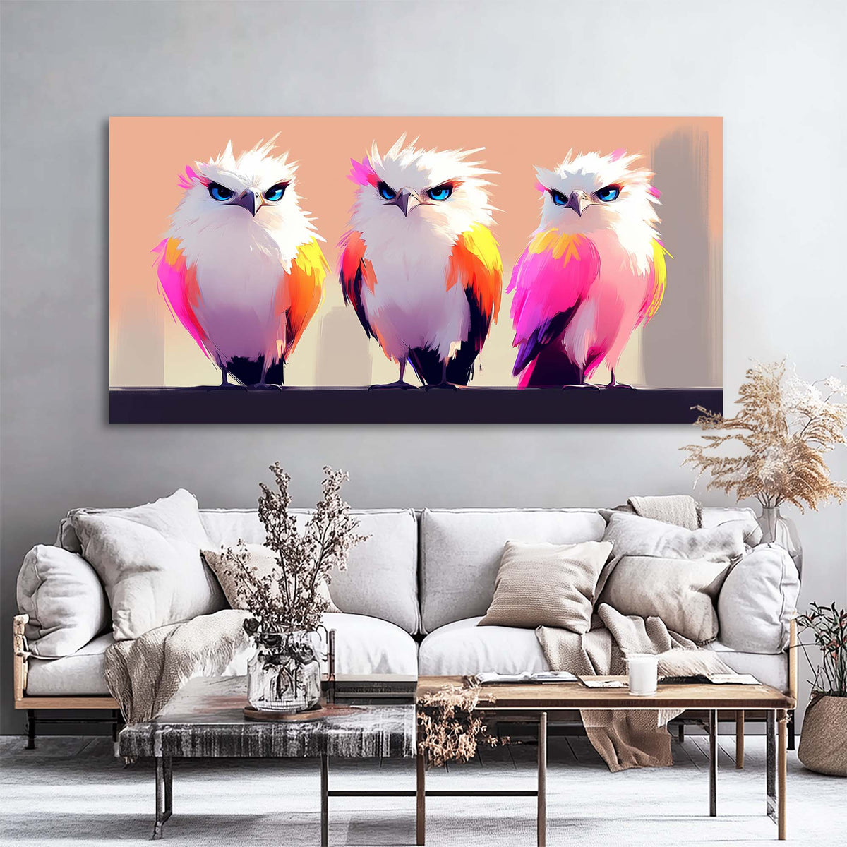 Pink Fantasy Birds Canvas Wall Art for Living Room Prints Artwork Bedroom Office Decor