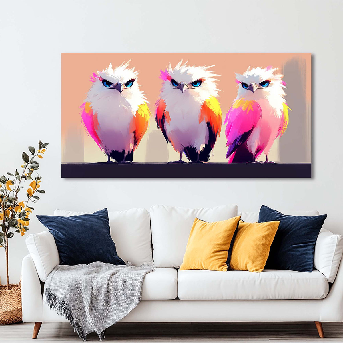 Pink Fantasy Birds Canvas Wall Art for Living Room Prints Artwork Bedroom Office Decor